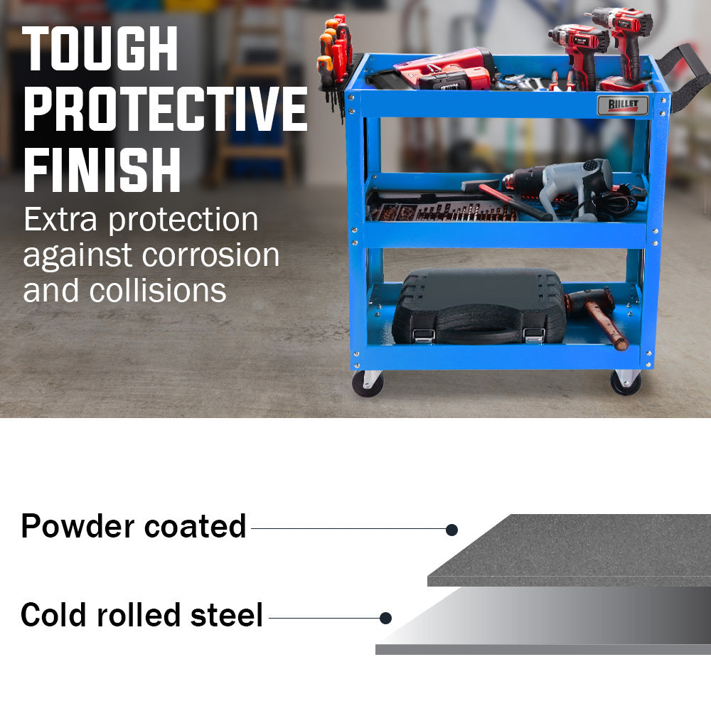 Bullet 3-Tier Tool Trolley Cart | Steel | Pegboard + Screwdriver Bay | Blue