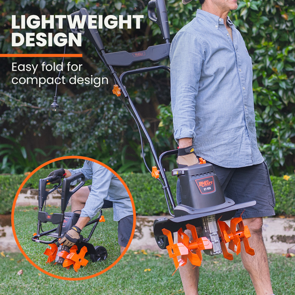PLANTCRAFT Electric Rotary Hoe Garden Tiller | Adjustable Depth | 6 Tines Soil Cultivator