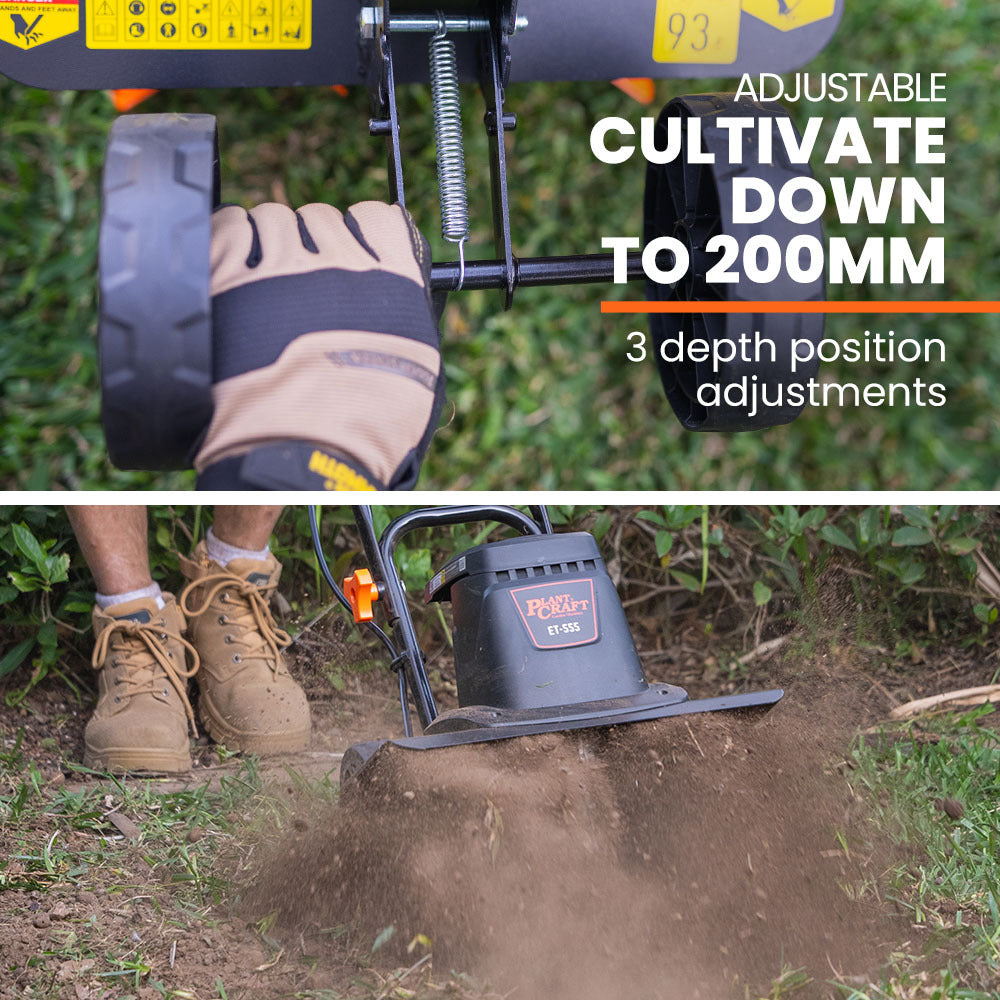 PLANTCRAFT Electric Rotary Hoe Garden Tiller | Adjustable Depth | 6 Tines Soil Cultivator