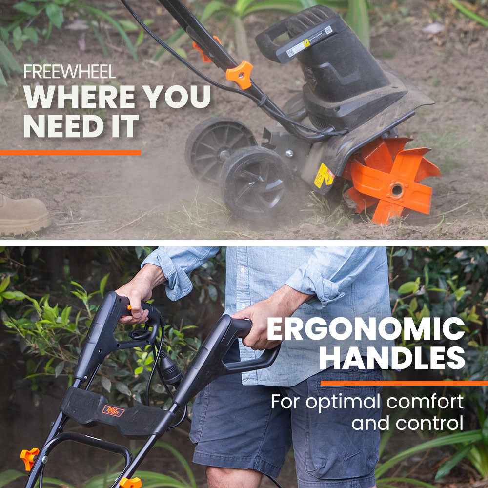 PLANTCRAFT Electric Rotary Hoe Garden Tiller | Adjustable Depth | 6 Tines Soil Cultivator