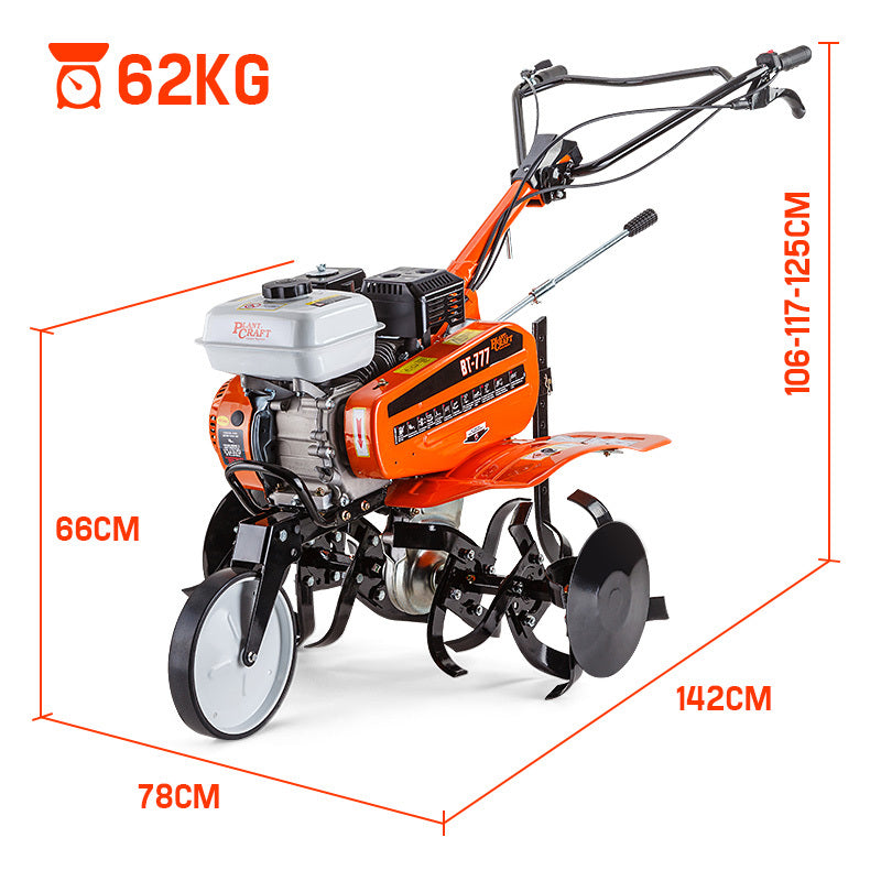 PLANTCRAFT Petrol Cultivator Tiller | 7.0HP | Self-Propelled Rotary Rototiller Plough