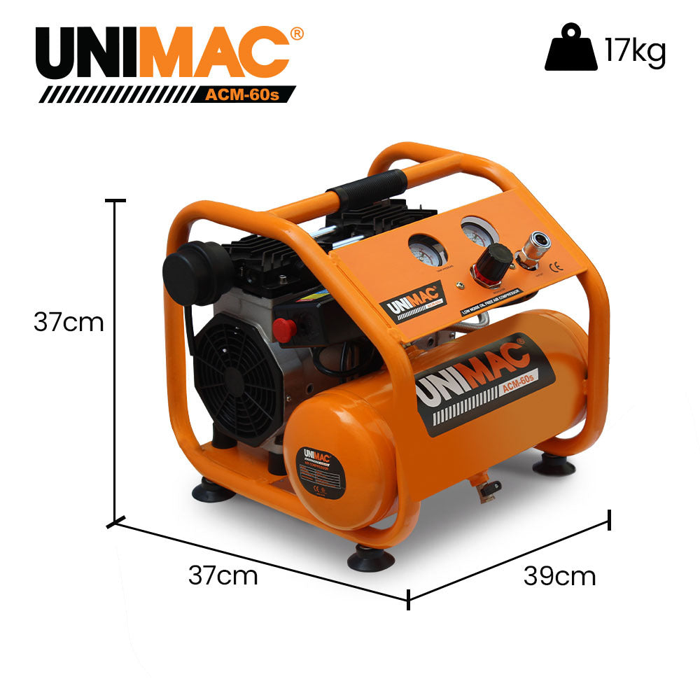 UNIMAC 6L Silent Oil-Free Air Compressor | 1.5HP Portable Electric | Air Tools & Tyre Inflation