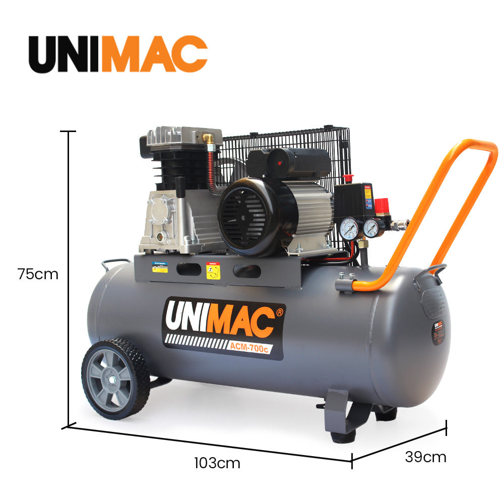 UNIMAC 70L Commercial Air Compressor | 2.2kW | 280L/min | 116PSI | Brushless Motor | Certified Tank | Long Service Life