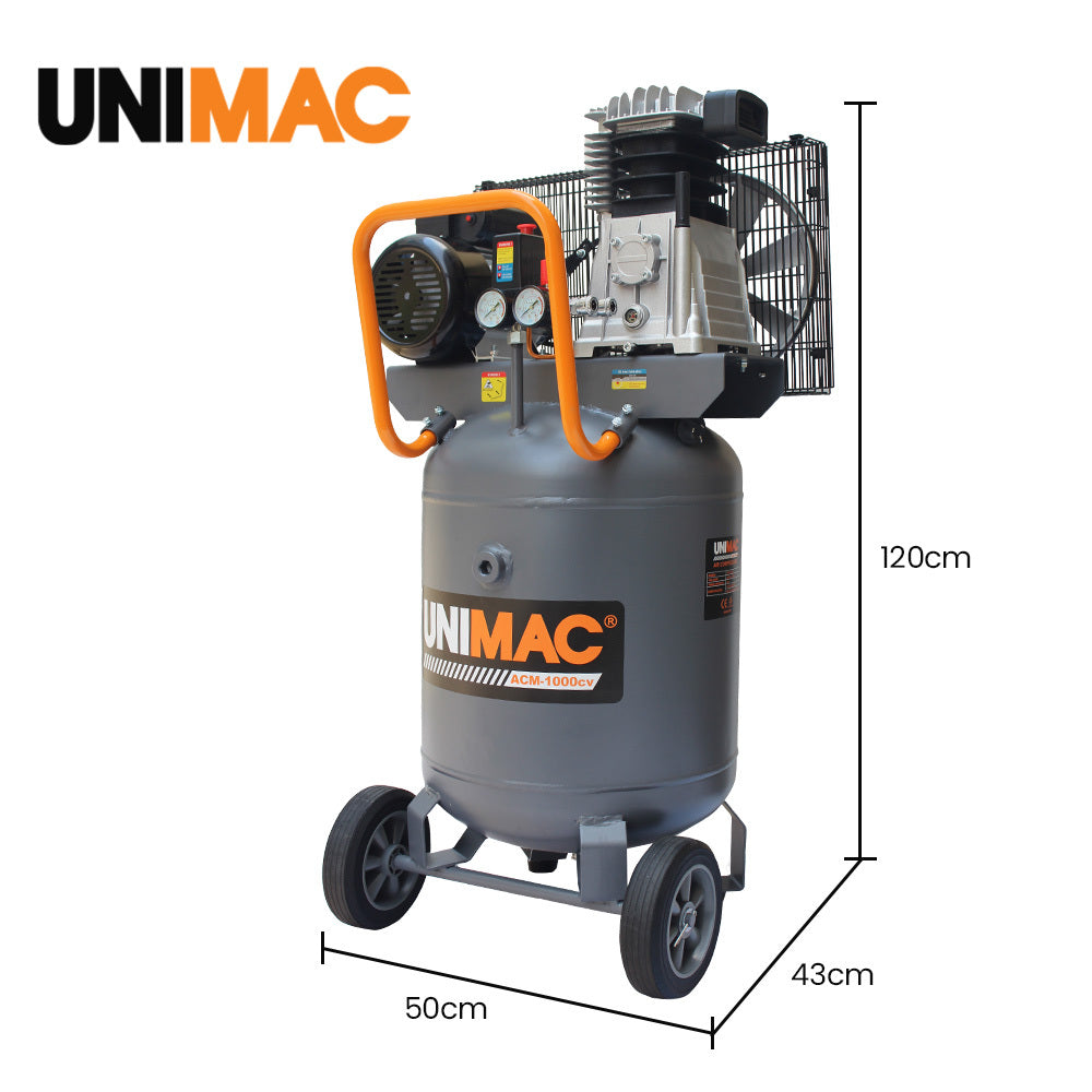 UNIMAC 100L Industrial Air Compressor | 2.6kW | 370L/min | 116PSI | Brushless Motor | Vertical Tank | 15A Plug