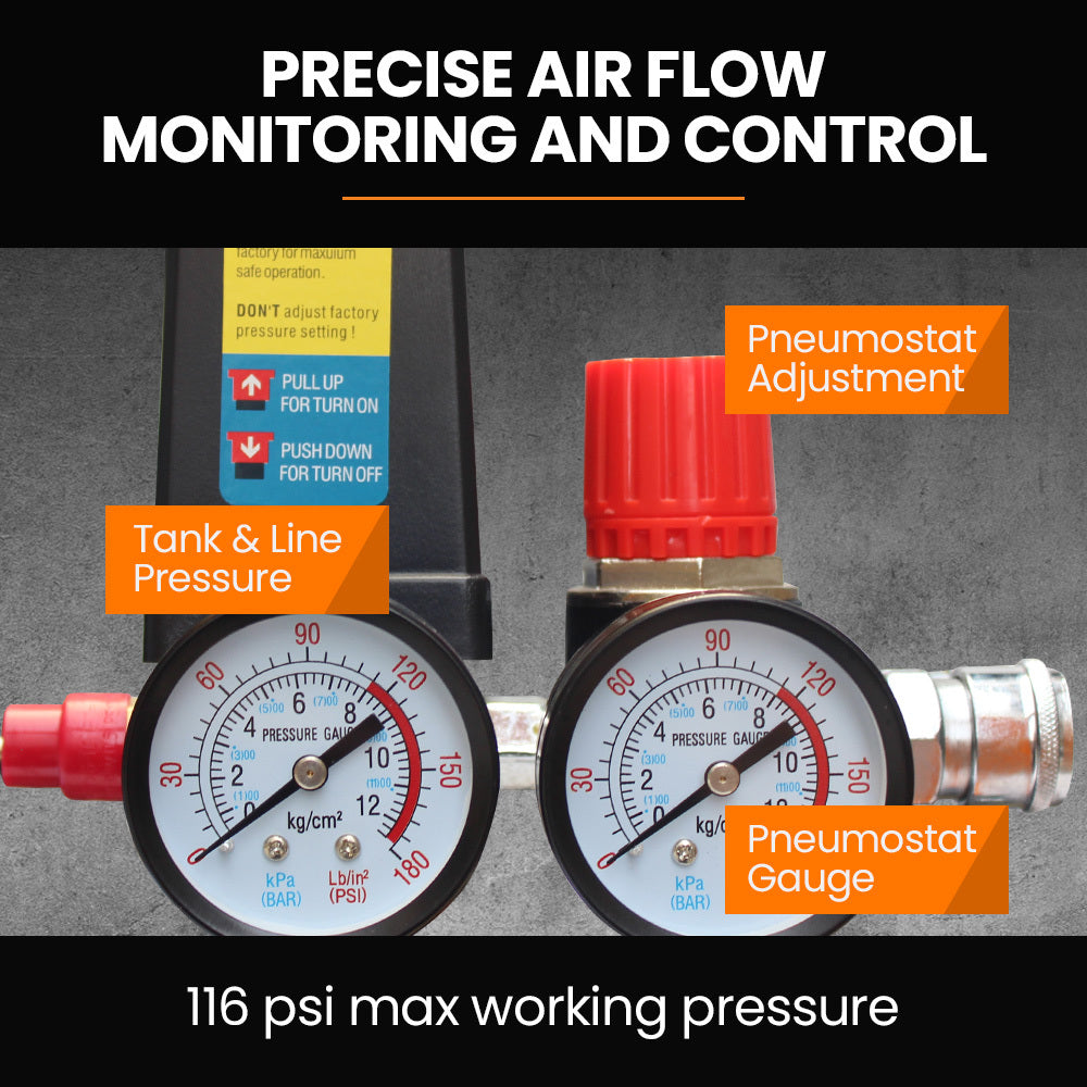 UNIMAC 100L Industrial Air Compressor | 2.6kW | 370L/min | 116PSI | Brushless Motor | Vertical Tank | 15A Plug
