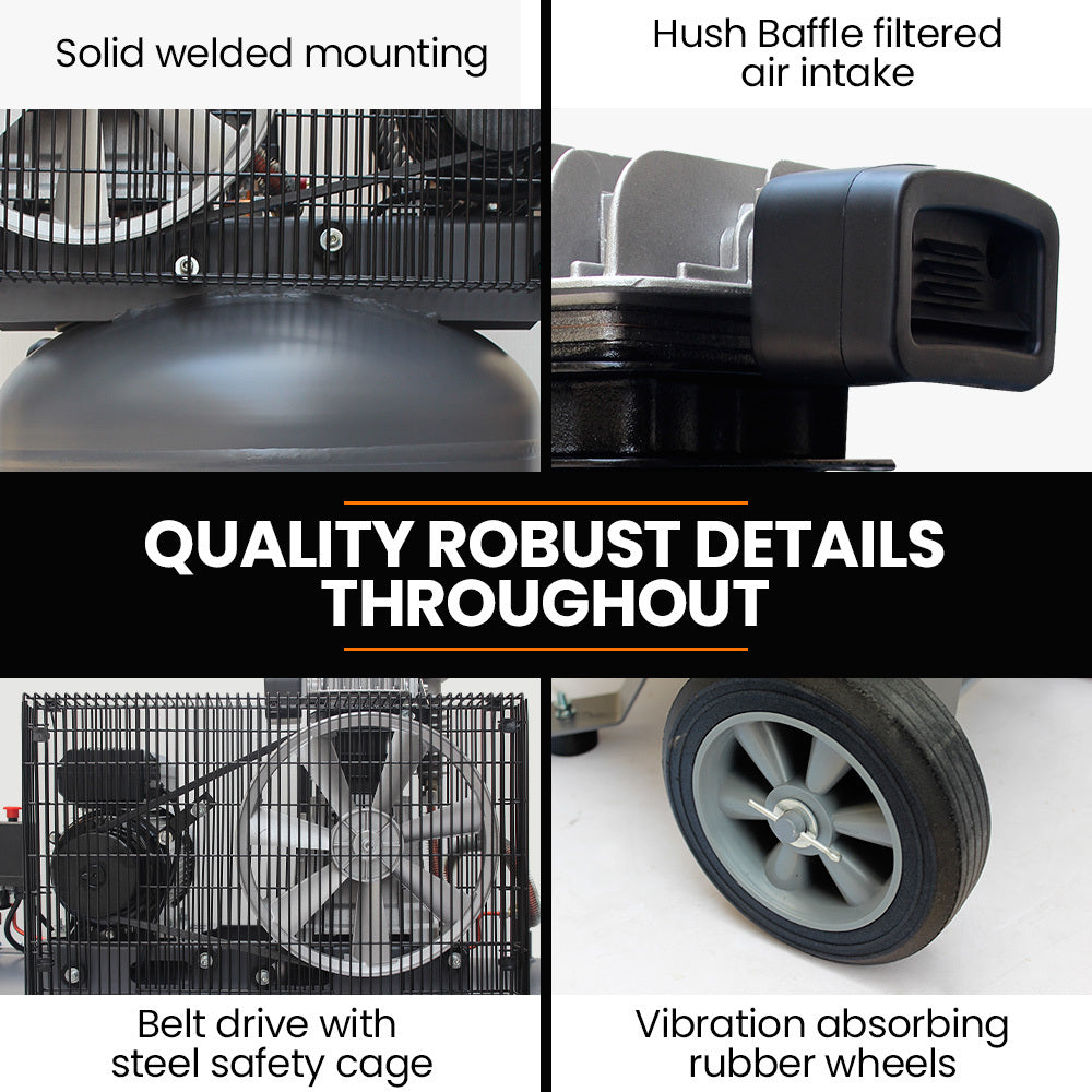 UNIMAC 100L Industrial Air Compressor | 2.6kW | 370L/min | 116PSI | Brushless Motor | Vertical Tank | 15A Plug