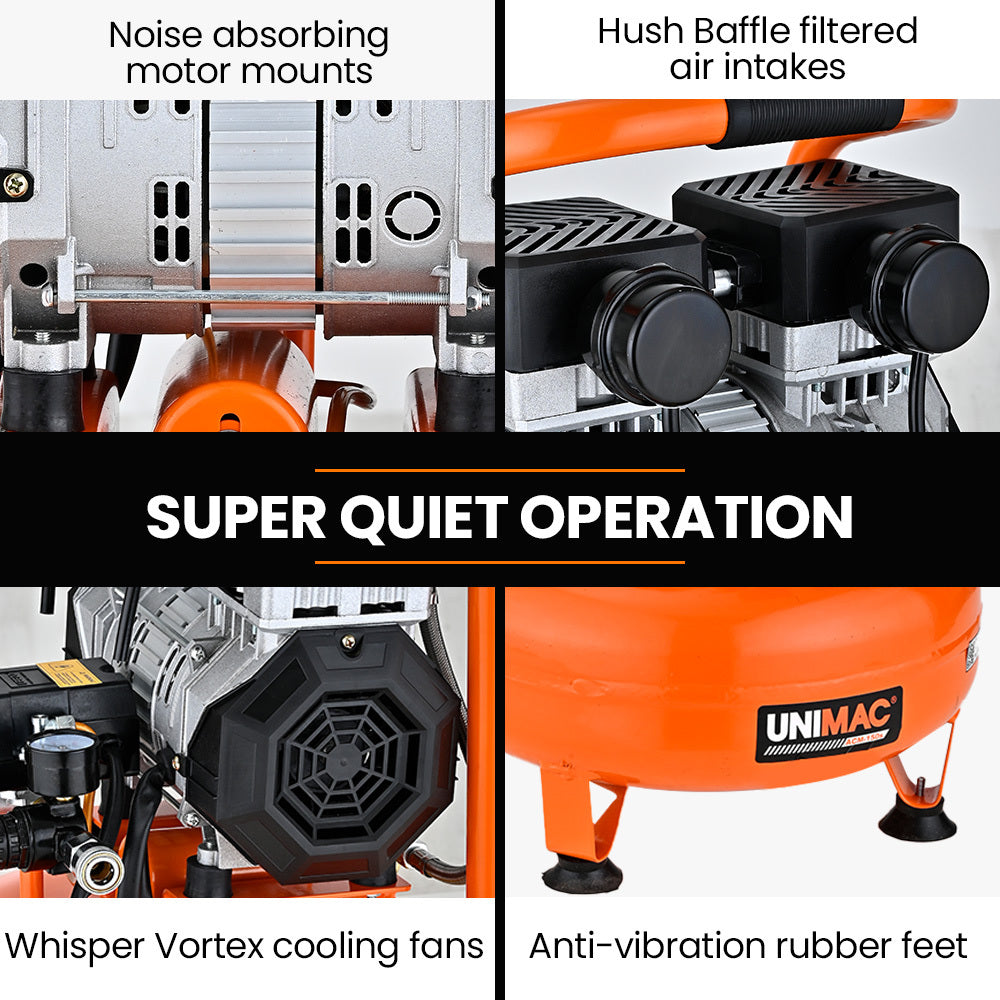 UNIMAC 15L Pancake Air Compressor | 116PSI | Portable Silent Oil-Free Electric | Air Tools & Tyre Inflation