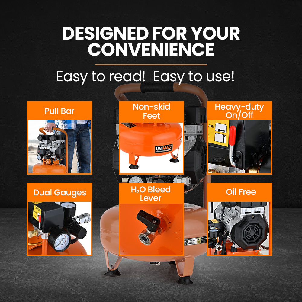 UNIMAC 15L Pancake Air Compressor | 116PSI | Portable Silent Oil-Free Electric | Air Tools & Tyre Inflation