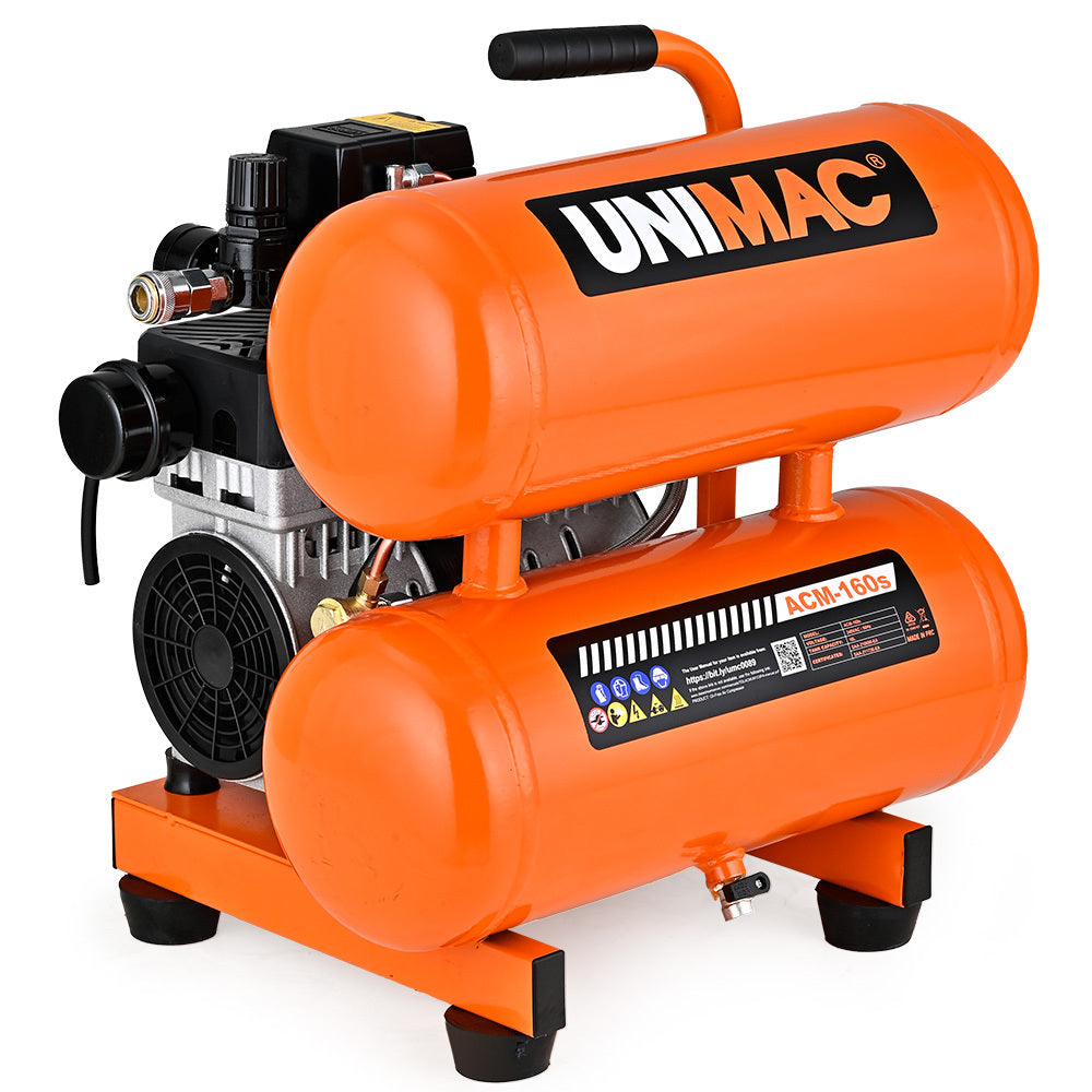 UNIMAC 16L Twin Tank Air Compressor | 116PSI | Portable Silent Oil-Free Electric | Air Tools & Tyre Inflation