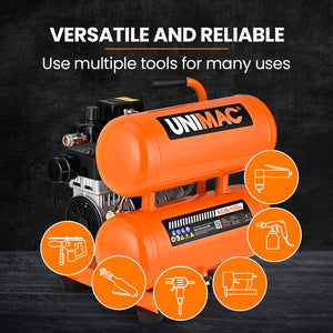 UNIMAC 16L Twin Tank Air Compressor | 116PSI | Portable Silent Oil-Free Electric | Air Tools & Tyre Inflation