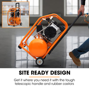 UNIMAC 16L Silent Oil-Free Electric Air Compressor | 116PSI | Portable | Wheels & Handle | Twin Nitto Outlets | Air Tools & Tyre Inflation