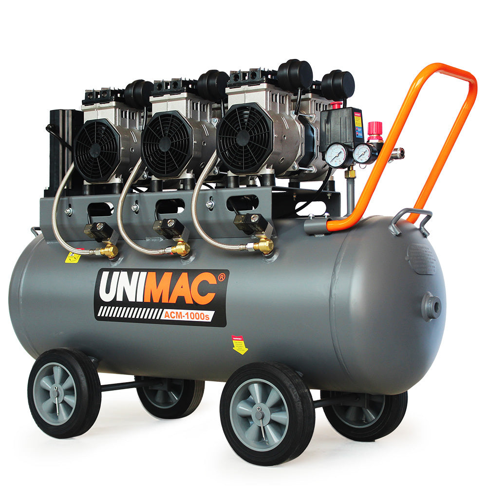 UNIMAC 100L Silent Oil-Free Air Compressor | 4.5HP | Twin Nitto Outlets | 15A Plug