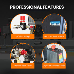 UNIMAC 100L Silent Oil-Free Air Compressor | 4.5HP | Twin Nitto Outlets | 15A Plug