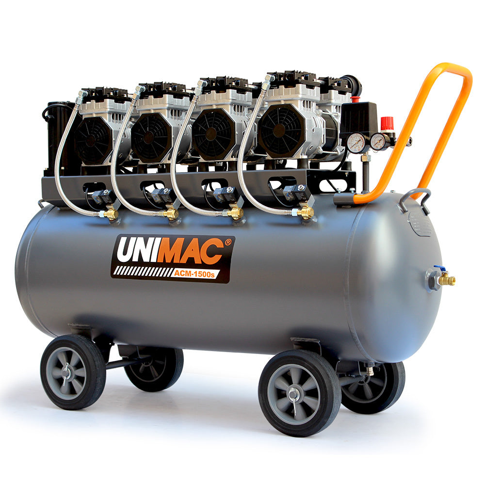 UNIMAC 150L Ultra-Silent Oil-Free Air Compressor | 4.5HP | Long Life Quad Motor | 116PSI | Twin Nitto Outlets | 15A Plug