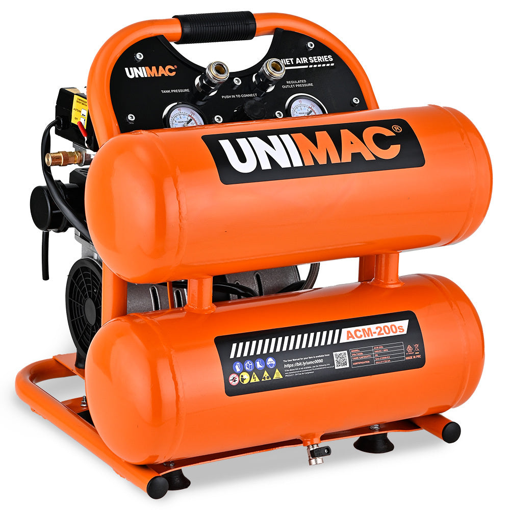 UNIMAC 20L Twin Tank Air Compressor | 116PSI | Portable Silent Oil-Free Electric | Air Tools & Tyre Inflation