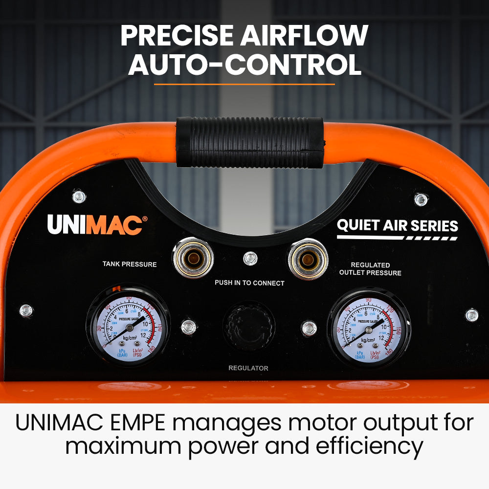 UNIMAC 20L Twin Tank Air Compressor | 116PSI | Portable Silent Oil-Free Electric | Air Tools & Tyre Inflation