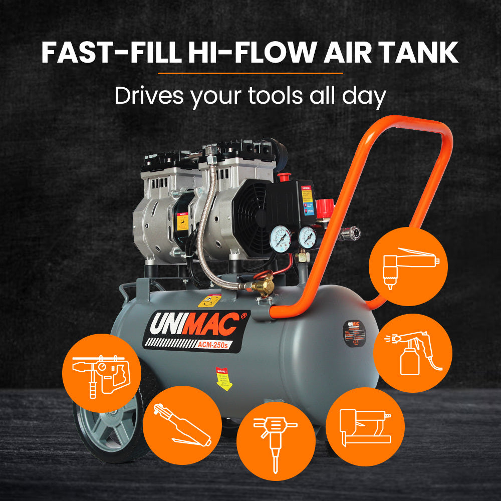 UNIMAC Silent Oil-Free Air Compressor | 25L | 1.5HP Portable Compact Design