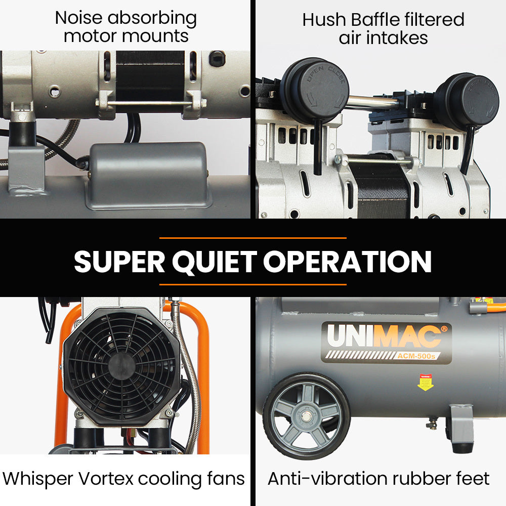 UNIMAC Silent Oil-Free Air Compressor | 40L | 2.0HP Portable | Twin Nitto Outlets