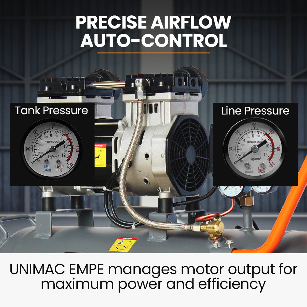 UNIMAC Silent Oil-Free Air Compressor | 40L | 2.0HP Portable | Twin Nitto Outlets