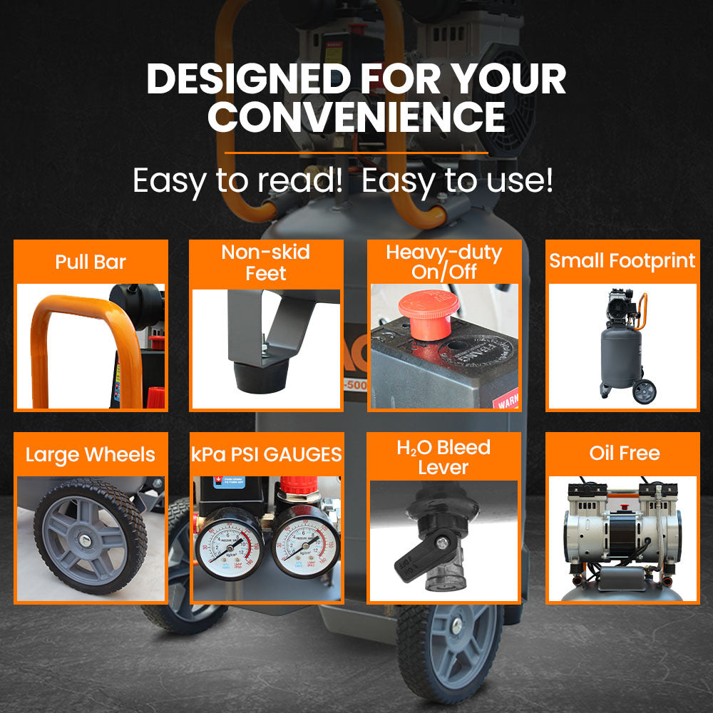 UNIMAC 50L Silent Oil-Free Portable Air Compressor | 2HP Electric | Vertical | Air Tools & Tyre Inflation