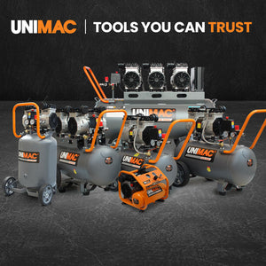 UNIMAC 50L Silent Oil-Free Portable Air Compressor | 2HP Electric | Vertical | Air Tools & Tyre Inflation