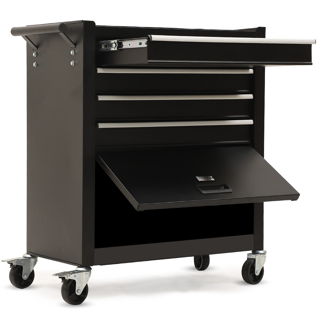 Bullet Pro 4 Drawer Tool Box Cabinet Trolley | Storage with 1-Door Toolbox | Garage Organiser Set | Black
