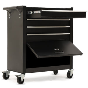 Bullet Pro 4 Drawer Tool Box Cabinet Trolley | Storage with 1-Door Toolbox | Garage Organiser Set | Black