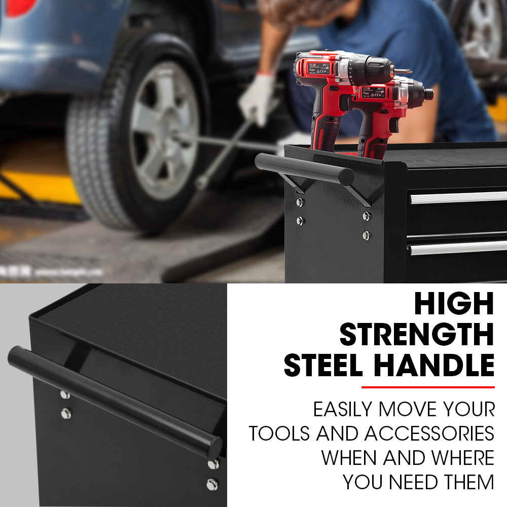 Bullet Pro 4 Drawer Tool Box Cabinet Trolley | Storage with 1-Door Toolbox | Garage Organiser Set | Black