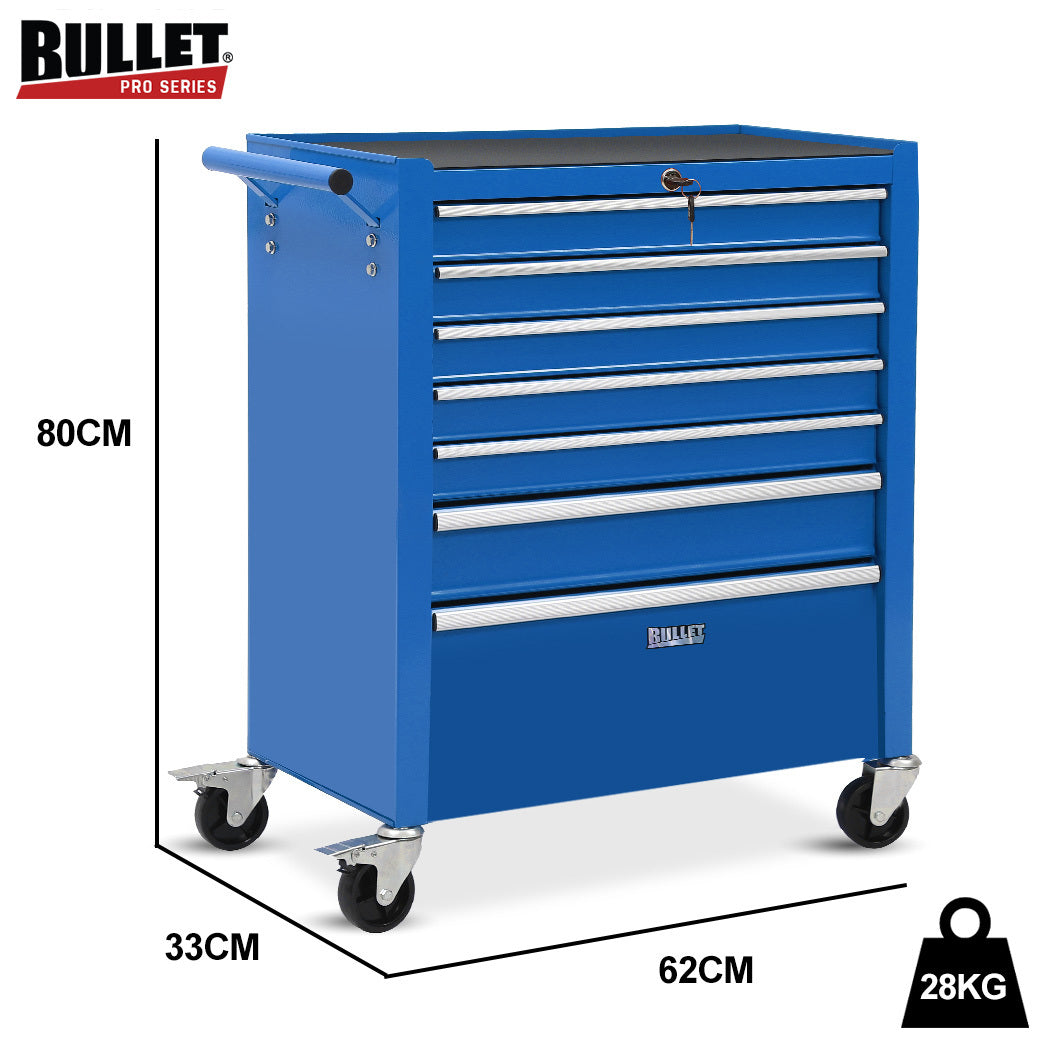 Bullet Pro 7 Drawer Tool Box Cabinet Trolley | Storage | Toolbox Garage Organiser Set | Blue