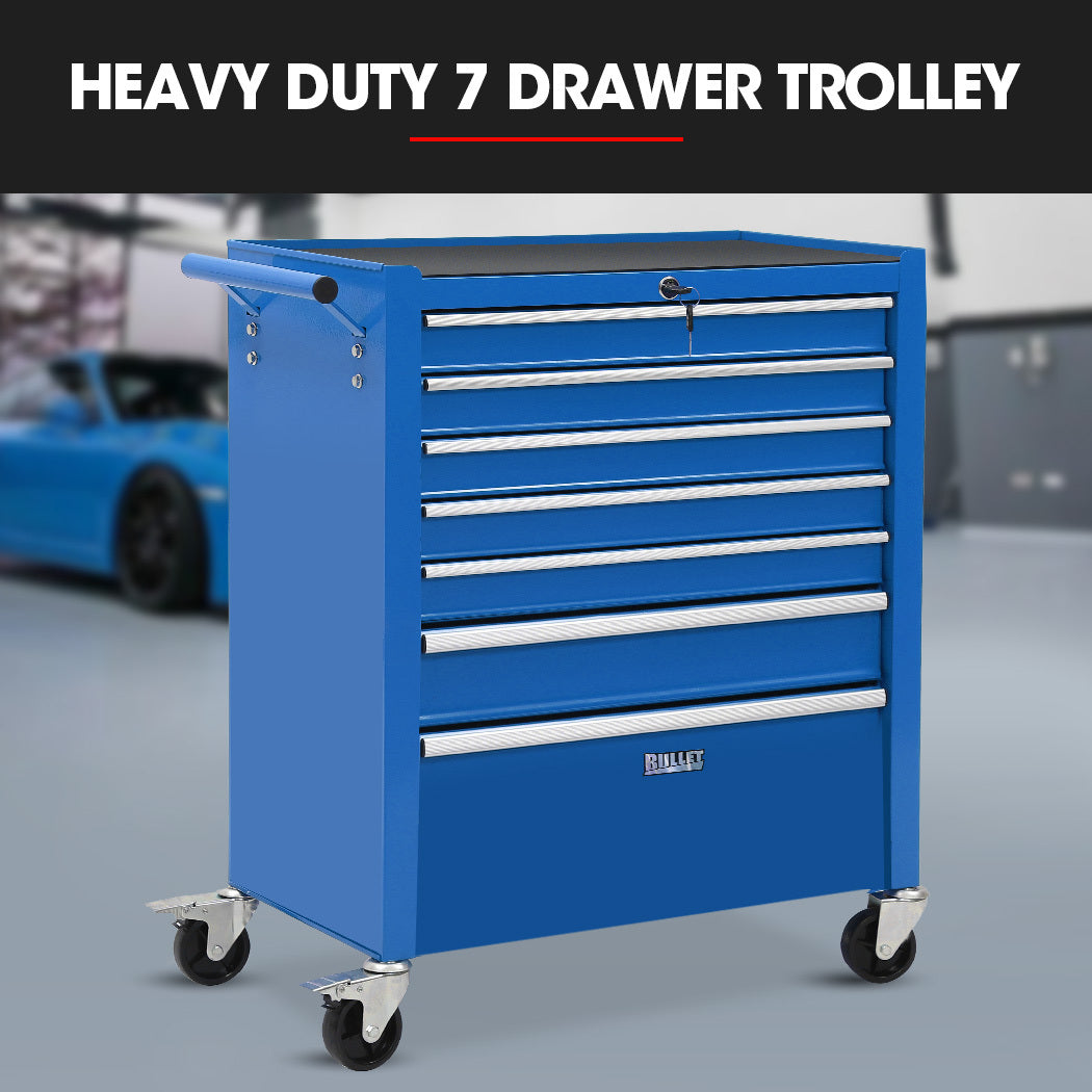 Bullet Pro 7 Drawer Tool Box Cabinet Trolley | Storage | Toolbox Garage Organiser Set | Blue