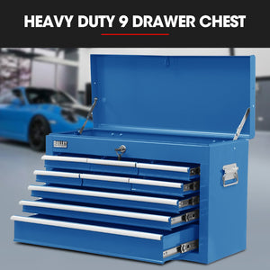 Bullet Tool Box 9 Drawer | Garage Storage Chest & Organiser | Mechanic Workshop Toolbox Set | Blue