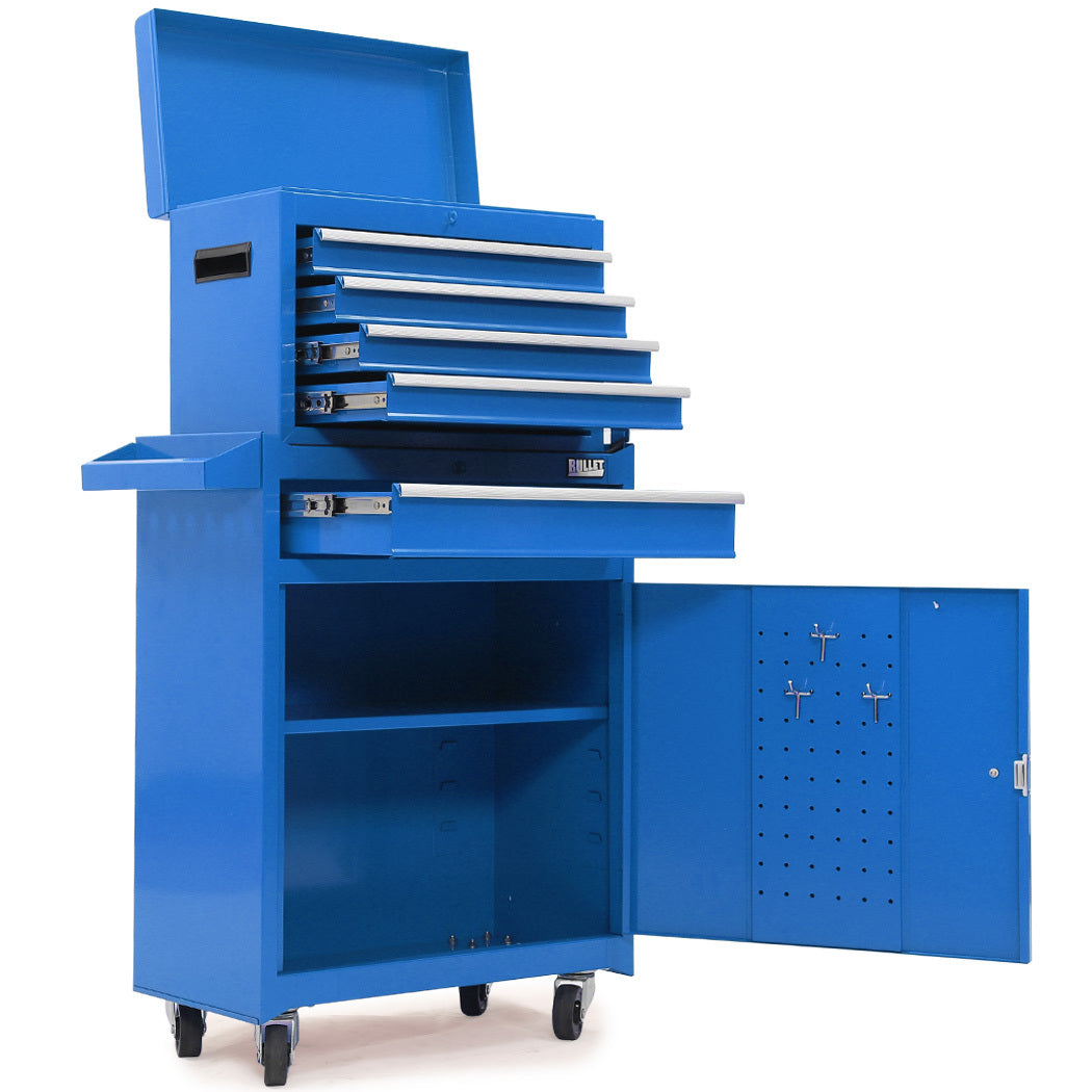 Bullet Pro 5 Drawer Tool Box Cabinet Chest | Storage with 1-Door Toolbox | Garage Organiser Set | Blue