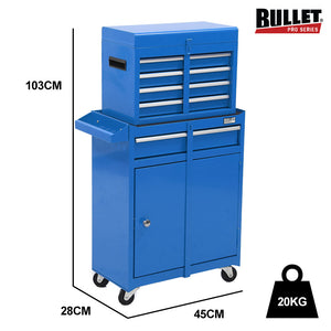 Bullet Pro 5 Drawer Tool Box Cabinet Chest | Storage with 1-Door Toolbox | Garage Organiser Set | Blue