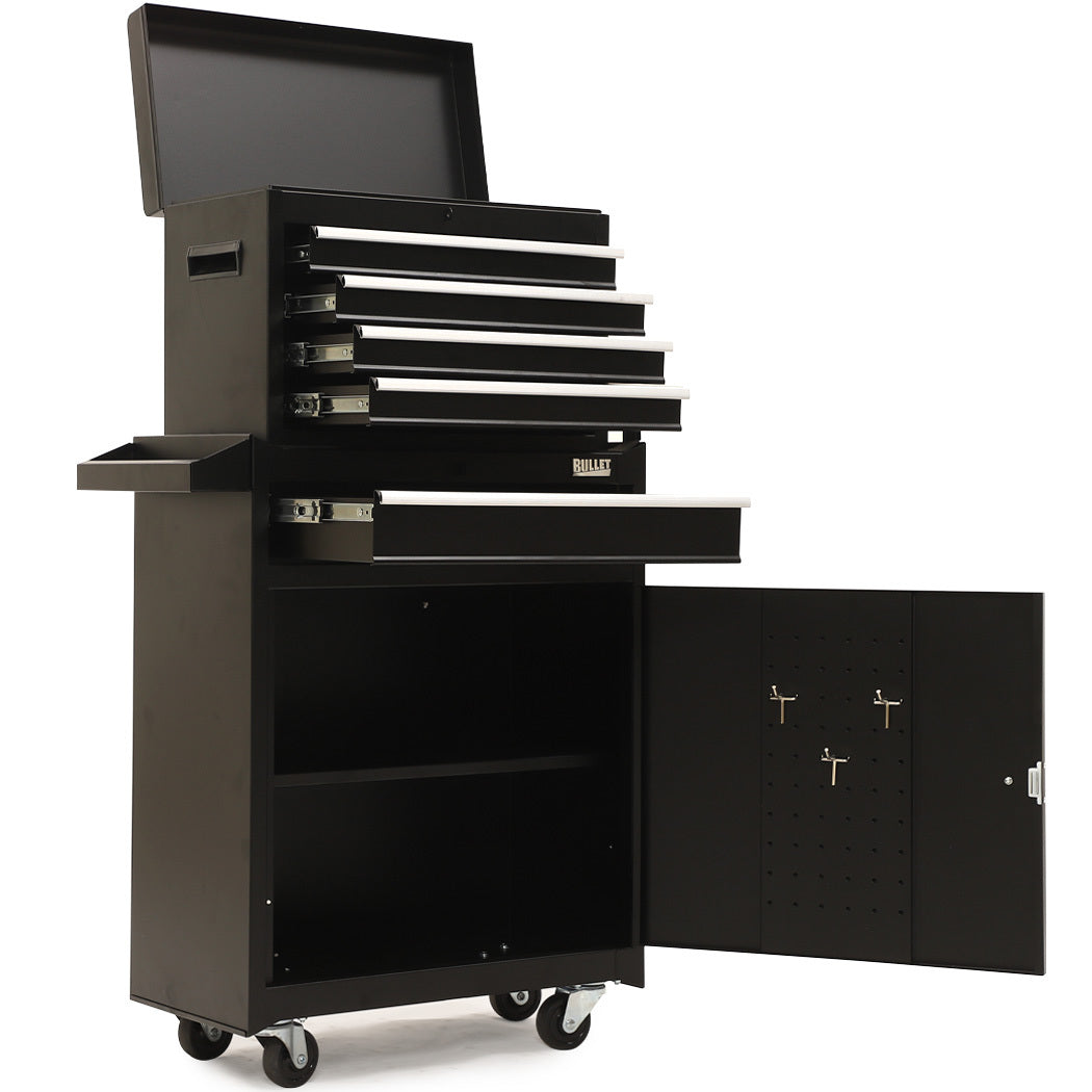Bullet Pro 5 Drawer Tool Box Cabinet Chest | Storage with 1-Door Toolbox | Garage Organiser Set | Black