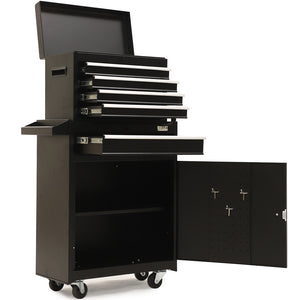 Bullet Pro 5 Drawer Tool Box Cabinet Chest | Storage with 1-Door Toolbox | Garage Organiser Set | Black