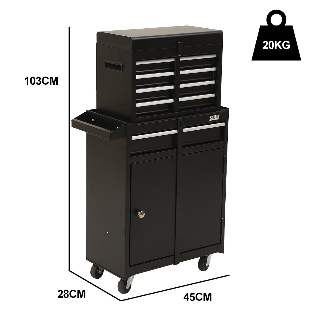 Bullet Pro 5 Drawer Tool Box Cabinet Chest | Storage with 1-Door Toolbox | Garage Organiser Set | Black