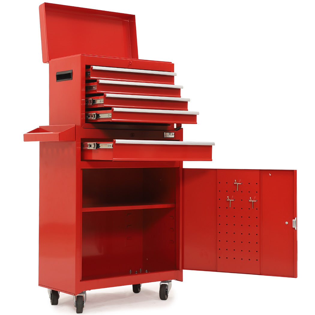 Bullet Pro 5 Drawer Tool Box Cabinet Chest | Storage with 1-Door Toolbox | Garage Organiser Set | Red