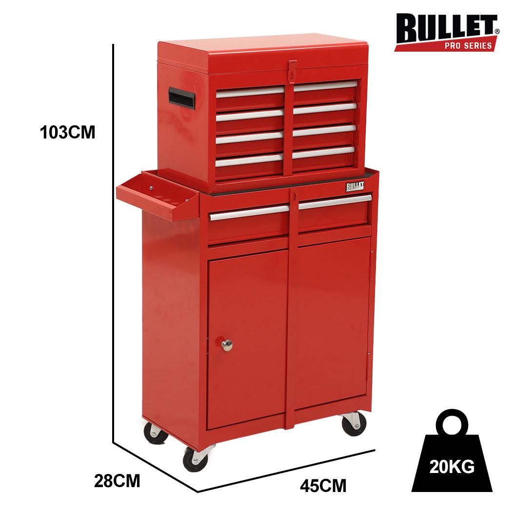 Bullet Pro 5 Drawer Tool Box Cabinet Chest | Storage with 1-Door Toolbox | Garage Organiser Set | Red