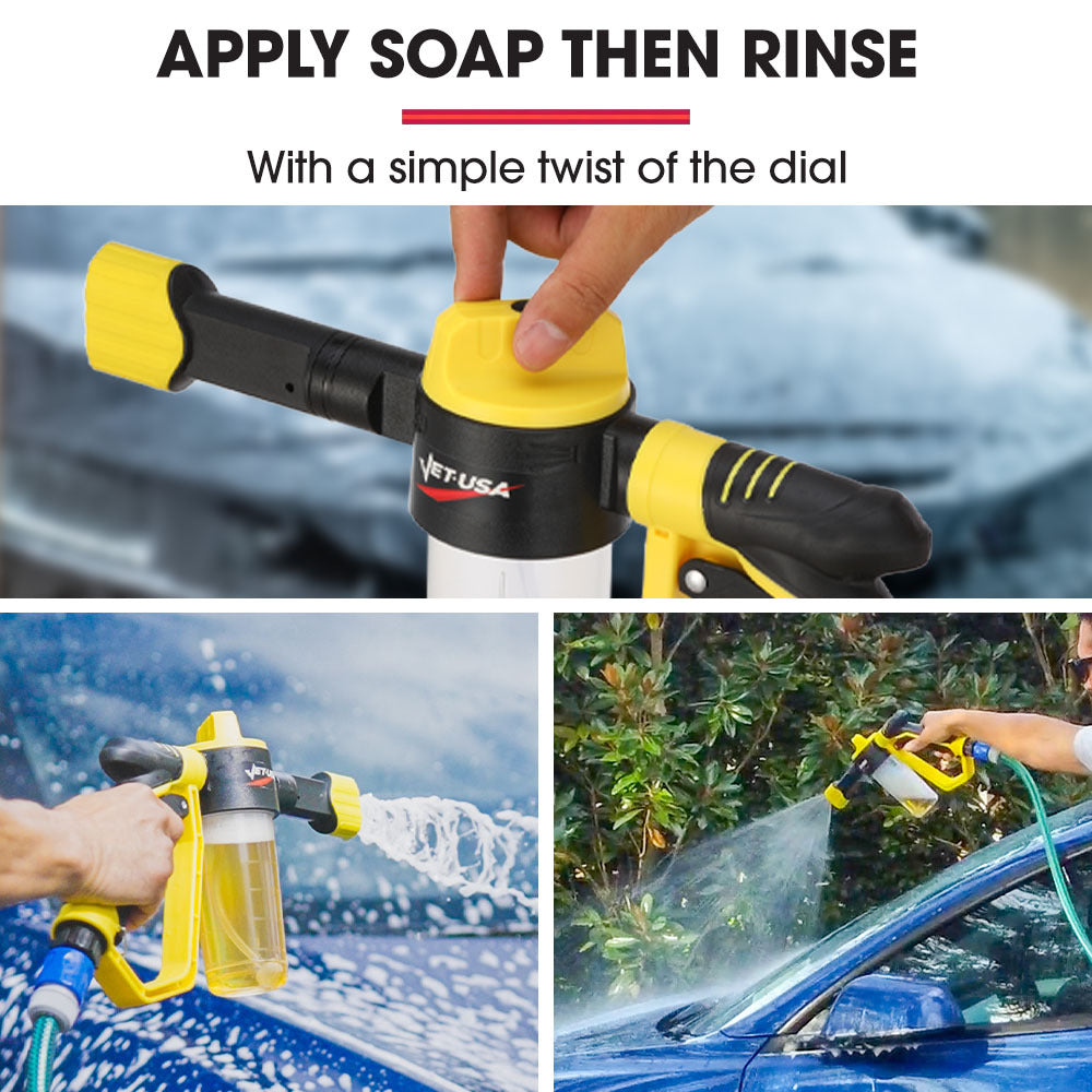 Jet-USA Foam Cannon Soap Applicator Gun | For Garden Hose, Snow Foamer with Soap Bottle, Quick Connect