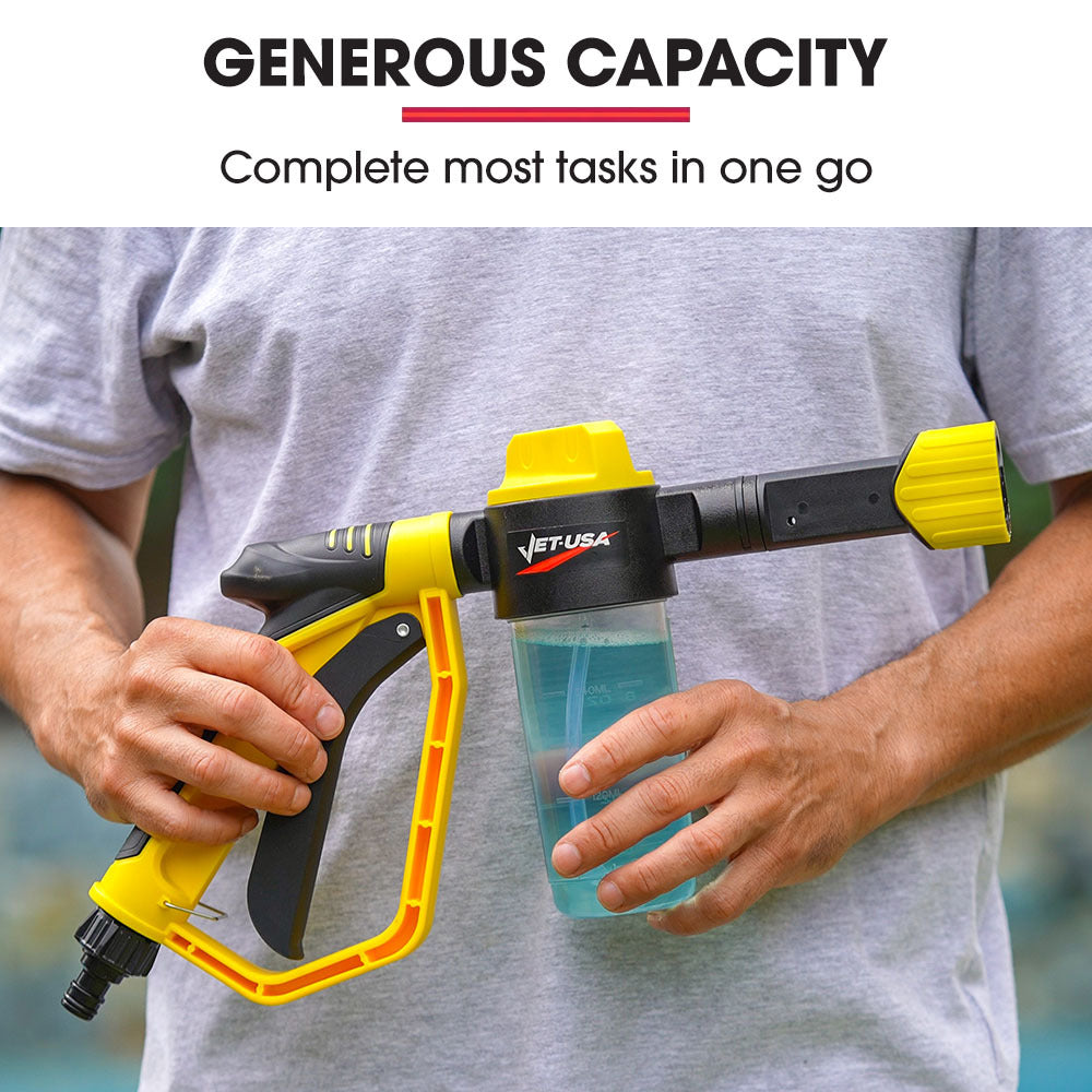 Jet-USA Foam Cannon Soap Applicator Gun | For Garden Hose, Snow Foamer with Soap Bottle, Quick Connect
