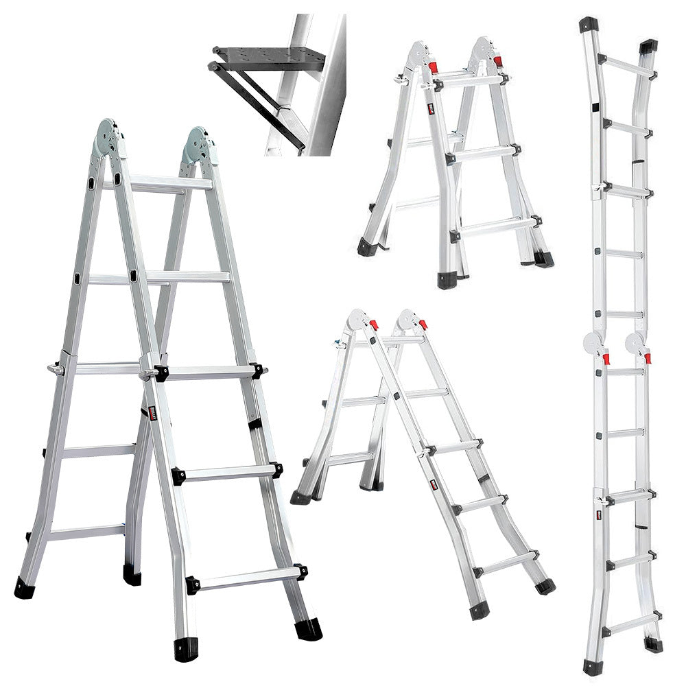 Bullet 2.9m Folding Aluminium Multipurpose Ladder | Workshelf Platform | Spring-Assisted Rapid Safety Lock Adjusters