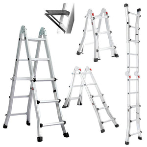 Bullet 2.9m Folding Aluminium Multipurpose Ladder | Workshelf Platform | Spring-Assisted Rapid Safety Lock Adjusters