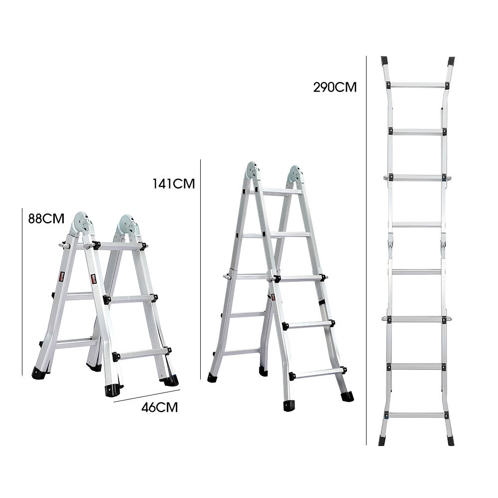 Bullet 2.9m Folding Aluminium Multipurpose Ladder | Workshelf Platform | Spring-Assisted Rapid Safety Lock Adjusters