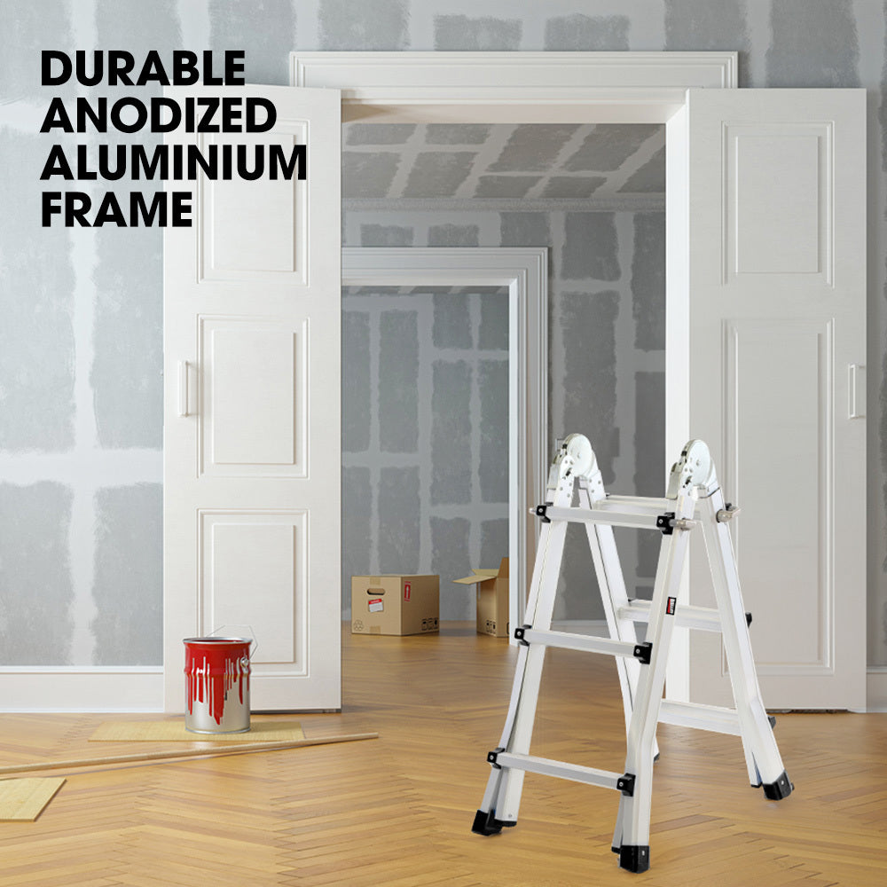 Bullet 2.9m Folding Aluminium Multipurpose Ladder | Workshelf Platform | Spring-Assisted Rapid Safety Lock Adjusters