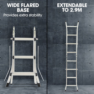 Bullet 2.9m Folding Aluminium Multipurpose Ladder | Workshelf Platform | Spring-Assisted Rapid Safety Lock Adjusters