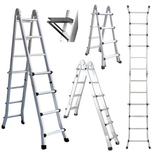 Bullet 4m Folding Aluminium Multipurpose Ladder | Workshelf Platform | Spring-Assisted Rapid Safety Lock Adjusters