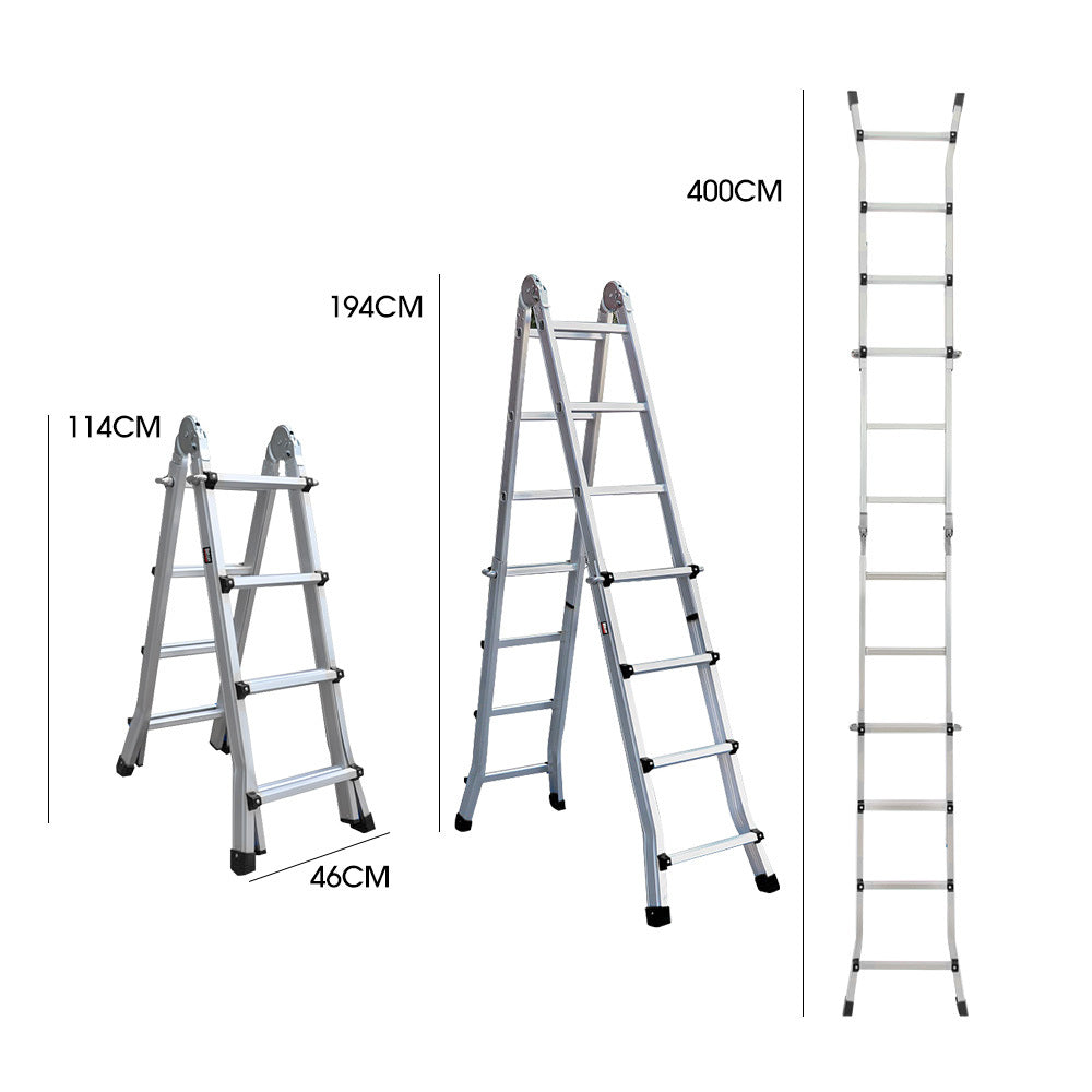 Bullet 4m Folding Aluminium Multipurpose Ladder | Workshelf Platform | Spring-Assisted Rapid Safety Lock Adjusters