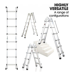 Bullet 4m Folding Aluminium Multipurpose Ladder | Workshelf Platform | Spring-Assisted Rapid Safety Lock Adjusters