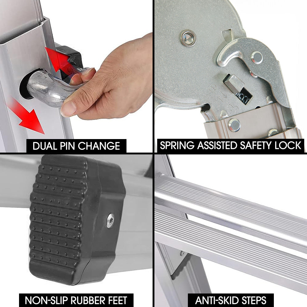 Bullet 4m Folding Aluminium Multipurpose Ladder | Workshelf Platform | Spring-Assisted Rapid Safety Lock Adjusters