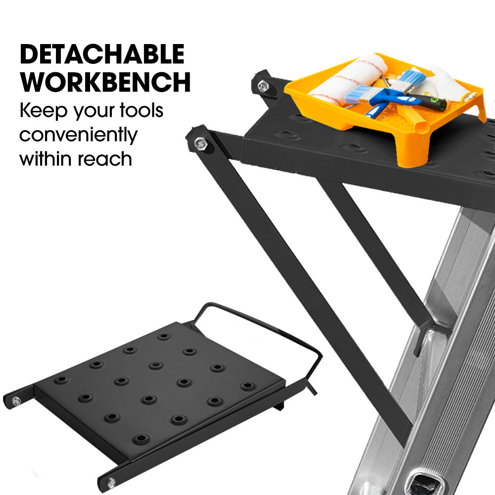 Bullet 4m Folding Aluminium Multipurpose Ladder | Workshelf Platform | Spring-Assisted Rapid Safety Lock Adjusters